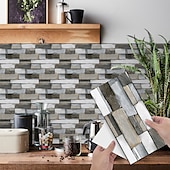 levne Samolepky na zeď-7ks samolepka na stěnu z umělého kamene 3D vinylová tapeta samolepicí květinová domácí dekorace do kuchyně koupelna 5,5x11 palců
