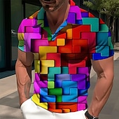 billiga Geometrisk pikétröja för män-Herr Färgblock Grafiska tryck Geometri POLO Shirt Golftröja Kort ärm Skjorta Kubansk krage Utomhus Gata Rubinrött Blå Mönster Kläder Mode Designer Ledigt Andningsfunktion