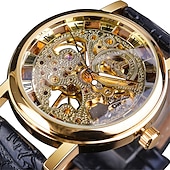 cheap Mechanical Watches-Winner Transparent Fashion Case Luxury Casual Design Leather Strap Mens Watches Top Brand Luxury Mechanical Skeleton Watch