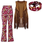 preiswerte Outfits-Retro Vintage 1960er Hippie Hose Stirnband Wildlederweste Stirnbänder Ärmellos Hippie Geometrisch Damen Halloween Karneval Maskerade Party &amp; Abend Pride Parade Pride-Monat Erwachsene Weste Hose