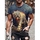 お買い得  アニマルプリントTシャツ-男性用 グラフィック 動物 ライオン Tシャツ 半袖 Tシャツ 3Dプリント クルーネック シャツ ヴィンテージ ファッション デザイナー アウトドア 日常 スポーツ ブラック イエロー ルビーレッド 春夏 衣類 S M L XL 2XL 3XL