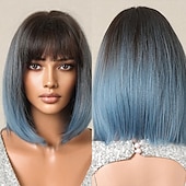 abordables Perruques Synthétiques Sans Bonnet-perruques bob noires pour les femmes perruques bob courtes avec une frange perruques droites pour un usage quotidien remplacement des cheveux cheveux naturels à la recherche d&#039;une fille utilisation