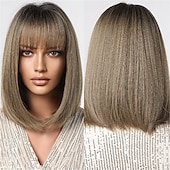 abordables Perruques Synthétiques Sans Bonnet-perruques bob noires pour les femmes perruques bob courtes avec une frange perruques droites pour un usage quotidien remplacement des cheveux cheveux naturels à la recherche d&#039;une fille utilisation