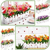 preiswerte Künstliche Pflanzen &amp; Blumen-Künstliche Blumenpflanzen – gemischte Farbgänseblümchen im Lattenzauntopf für Innenbüro, Hochzeit, Heimdekoration, künstliche Blumen für Hochzeit, Bogen, Garten, Wand, Heimparty, Hotel, Büro,