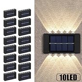 baratos Candeeiros Luzes de Exterior-10 leds lâmpada de parede solar à prova dwaterproof água ao ar livre luzes solares para cima e para baixo iluminação luminosa para jardim rua paisagem varanda decoração ao ar livre