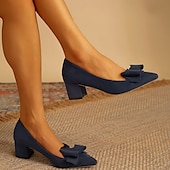 olcso Block Heels-női velúr masnis tömbös sarokpumpák – elegáns és kényelmes irodai, bulikra és különleges alkalmakra