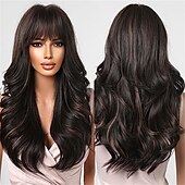 economico Parrucche trendy sintetiche-parrucche rosse per donna cosplay lunga parrucca di capelli sintetici ondulati naturali con frangia