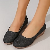 economico Slip-ons e mocassini da donna-ballerine con zeppa glitterate rosa da donna: comode ballerine scintillanti slip-on per uscite casual, feste e uso quotidiano