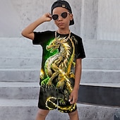 cheap Boy&#039;s 3D Animals-Boys 3D Graphic Animal Dragon T-shirt &amp; Shorts T-shirt Set Clothing Set Short Sleeve 3D prints Summer Spring Active Sports Fashion Kids 3-13 Years Outdoor Vacation Street Regular Fit