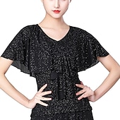 olcso Táncgyakorlás-Latin tánc Társastánc Felső Fodrozott Illesztés Flitter Női Teljesítmény Edzés Rövid ujjú Spandex