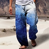 voordelige Casual herenbroek met print-Voor heren Broek Zomerbroek Strandbroeken Trekkoord Elastische taille 3D-afdrukken Verloop Grafische prints Comfort Casual Dagelijks Feestdagen Streetwear Hawaii blauw Groen