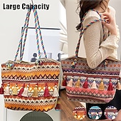 economico Borsette e borse tote-borsa tote in tela ricamata bohémien – borsa a tracolla con nappe colorate per donna, borsa da viaggio casual da spiaggia