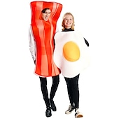 levne halloweenské kostýmy pro páry-páry vejce slanina proužek legrační kostýmy halloween skupina páry kostýmy pánský film pro ženy cosplay cosplay kostýmy legrační kostým žlutý červený trikot / onesie halloween karnevalová maškaráda