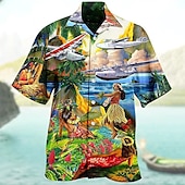 economico Uccelli &amp; Animali-Per uomo Pappagallo Camicia Camicia hawaiana Camicia da campo Manica corta Camicia Collo ripiegabile Hawaiano Originale Informale Esterno Strada Informale Giallo Verde chiaro Rosa Stampa 3D S M L