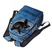 cheap Printed Backpacks-3D Cat Print Denim Backpack for Kids – Cute Animal School Bag with Large Capacity and Fun Design for Boys and Girls