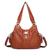 cheap Handbag &amp; Totes-Women&#039;s Handbag Shoulder Bag Hobo Bag Boston Bag PU Leather Daily Holiday Zipper Large Capacity Waterproof Breathable Solid Color Black Brown