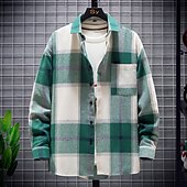 halpa Miesten päällyspaidat-Miesten Tarkista paita Button Up paita Päällyspaita Skottiruutukuvio ulko- Päivittäin Keltainen Rubiini Sininen Apila Pitkähihainen Kauluskäänne 봄 &amp; Syksy Vaatetus Tasku