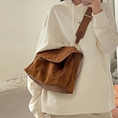 cheap Handbag &amp; Totes-Women&#039;s Brown Suede Messenger Bag with Adjustable Strap – Casual Shoulder Bag for Work, Travel, and Everyday Use