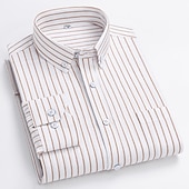 cheap Men&#039;s Oxford Shirts-Men&#039;s Dress Shirt Striped Shirt Button Down Shirt Non Iron Shirt Oxford Shirt Plaid / Striped / Chevron / Round Wedding Office &amp; Career Light Blue White Dark Navy Navy Blue Long Sleeve Shirt Collar