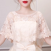 cheap Cape-Women&#039;s Wrap Cape Vintage Elegant Sleeveless Polyester Wedding Wraps With Lace For Wedding Summer