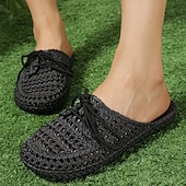 abordables Chaussures sans lacet et mocassins femme-Chaussures mocassins à enfiler tissées pour femmes – chaussures plates respirantes à lacets pour les promenades sur la plage, les travaux de jardinage et les tenues d&#039;été décontractées