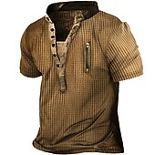 Men's Waffle Tee Button T Shirt Waffle Henley Shirt Henley Shirt Short Sleeves Henley Summer Plain Fashion Designer Basic Vacation Street Going out Brown Top Tee for Men3