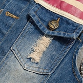 preiswerte Men&#039;s Vest-Herren Weste Jeansweste Freizeitskleidung Urlaub Ausgehen Modisch Basic Frühling &amp; Herbst Taste Tasche Baumwollmischung Komfortabel Nationalflagge Einreihiger Verschluss Kargen Regular Fit Blau Weste