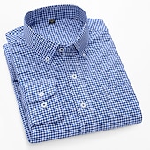 billiga oxfordskjortor för män-Herr Skjorta Button Down skjorta Icke-järnskjorta Oxford skjorta Pläd / Randig / Chevron Bröllop Kontor &amp; Karriär Svart Rubinrött Blå Långärmad Tröjkrage Alla årstider Kläder Mönster