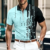 Men's Geometric Zip Polo Shirts Golf Shirt Short Sleeve Polo Shirts Collared Shirts Casual Vacation Wear Formal Wear Festival Wear 3D Print Quarter Zip Polo Blue-Green White Blue 9