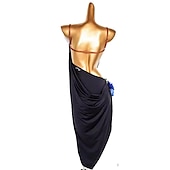 cheap Latin Dancewear-Latin Dance Dress Hollow-out Pure Color Splicing Women&#039;s Performance Party Sleeveless Spandex Ice Silk