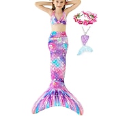 cheap Mermaid Swimsuit-Kids Girls&#039; Five Piece Mermaid Swimwear Swimwear Bikini Swimming Rainbow Cute Sexy Print Bathing Suits 3-10 Years Summer Light Blue Rose Gold
