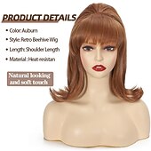 halpa Historialliset peruukit-Mehiläispesä peruukki punainen naisten 60-70-luku peruukki otsatukalla kihara synteettinen vintage drag queen peruukki cosplay bileperuukki halloween peruukki