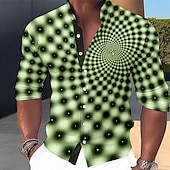 ieftine Model Geometric-Bărbați 3D Print Model Geometric Geometrie Cămașă Camașă cu nasturi Manșon Lung Modă Șic Stradă Designer În aer liber Casual Zilnic Vară Primăvară Toamnă Guler de stand Imprimeu Albastru Verde Negru