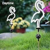 baratos Luzes e lanternas de caminho-Lâmpada de gramado de flamingo neon led solar à prova d&#039;água, luz de estaca de jardim elegante para decoração de caminho externo, pátio e quintal