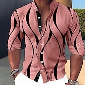 abordables Diseño Geométrico-Hombre Diseño Geométrico Geometría Camisa Abotonar la camisa Manga Larga Moda Ropa de calle Design Exterior Casual Diario Verano Primavera Otoño Escote Chino Estampado Azul-Verde Rosa Azul Piscina