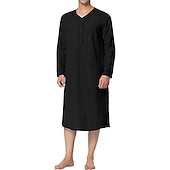 abordables Batas-Hombre Pijamas Ropa de salón Bata de noche Pijama 1 pc Color puro Moda Confort Suave Hogar Cama Poliéster Transpirable Escote en V Manga Larga Básico Primavera Otoño Negro Blanco