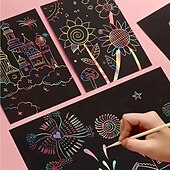 abordables Juguetes educativos-12 hojas de cuadernos para rascar arcoíris, suministros para manualidades, juego de papel de dibujo a color para niños, juego de cumpleaños, recuerdo de fiesta, festival, actividad de Pascua, juguete