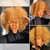levne Karnevalové paruky-krátká afro paruka s ofinou pro černé ženy afro výstřední kudrnatá paruka 70. léta prémiová syntetická velká afro paruka karnevalová cosplay party paruka