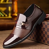 preiswerte Herrenpantoletten &amp; -slipper-Herren-Loafer aus braunem Lack-Kunstleder mit perforiertem Design – formelle Schlupfschuhe fürs Business und besondere Anlässe