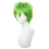 economico Parrucche da festa-parrucca cosplay verde corta, ispida, soffice, resistente al calore, a strati, capelli sintetici, uomo e donna, parrucca per festa di carnevale