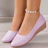 economico Slip-ons e mocassini da donna-ballerine con zeppa glitterate rosa da donna: comode ballerine scintillanti slip-on per uscite casual, feste e uso quotidiano