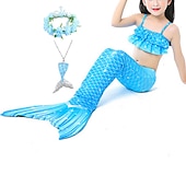 voordelige Zeemeermin badpak-Kinderen Voor meisjes Vijf stuk Zeemeermin zwemkleding Badmode Bikini Strand Zwemmen Regenboog Tie Dye leuke Style Badpakken 3-10 jaar Zomer Licht Blauw Kleurrijk