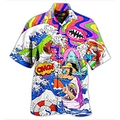 ieftine Păsări și animale-Bărbați Inorog Rechin Tropical Cămașă Cămașă hawaiană Cămașă Aloha Manșon scurt Cămașă Guler cubanez Sport Modă Șic Stradă În aer liber Casual Concediu Alb Mov S M L