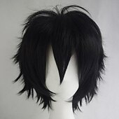 cheap Party Wigs-Short Cosplay Hair Wig Women Men Male Fluffy Straight Cartoon Anime Con Party Costume Pixie Wigs Black Halloween Wigs