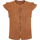 abordables Médiéval-Epoque Médiévale Renaissance Costume de Cosplay Gilet en daim Pirate Chevalier Viking Valhalla Homme Couleur unie Halloween Carnaval Mascarade Carnaval Mascarade Foire de la Renaissance Adulte Gilet