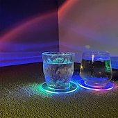 cheap Decorative Lights-LED Cocktail Coaster Round Ultra-Thin LED Drink Coaster Luminous Coaster Non-Slip &amp; Waterproof Transparent Beer Beverage Coasters for Club Party Wedding Christmas 1pc