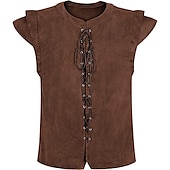 abordables Médiéval-Epoque Médiévale Renaissance Costume de Cosplay Gilet en daim Pirate Chevalier Viking Valhalla Homme Couleur unie Halloween Carnaval Mascarade Carnaval Mascarade Foire de la Renaissance Adulte Gilet