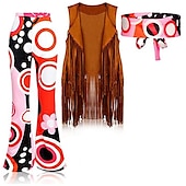 preiswerte Outfits-Retro Vintage 1960er Hippie Hose Stirnband Wildlederweste Stirnbänder Ärmellos Hippie Geometrisch Damen Halloween Karneval Maskerade Party &amp; Abend Pride Parade Pride-Monat Erwachsene Weste Hose