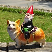 olcso kerti szobrok és szobrok-vicces srác kerti gnóm szobor - corgi lovagló gnóm - beltéri/kültéri kerti törpe szobor teraszra, udvarra vagy pázsitra