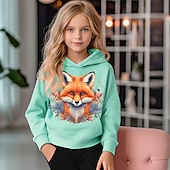 billiga Flickans 3D-djur-Flickor 3D Grafisk Tecknat Räv Huvtröja Långärmad 3D-tryck Sommar Vår Höst Aktiv Mode söt stil Barn 3-12 år Utomhus Ledigt Dagligen Normal